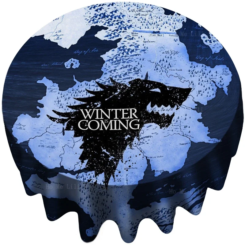 Земля всегда зима темная абстрактная карта Вестероса Север водонепроницаемая круглая скатерть от Ho Me Lili для декора стола