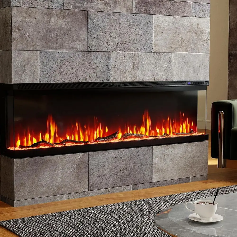 

60-inch Electric Fireplace Insert with Adjustable Heat, 12 Colors, 5 Brightness Settings, 750W/1500W