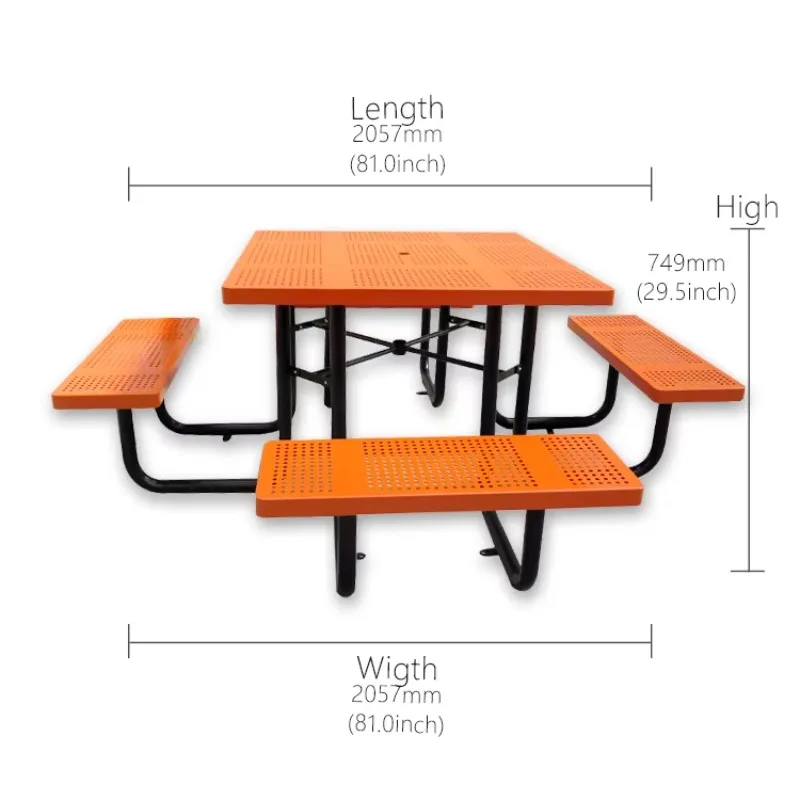 6 Foot Thermoplastic Square Steel Picnic Table Bench Coated Large Playground Industrial Picnic Table for Outside Park