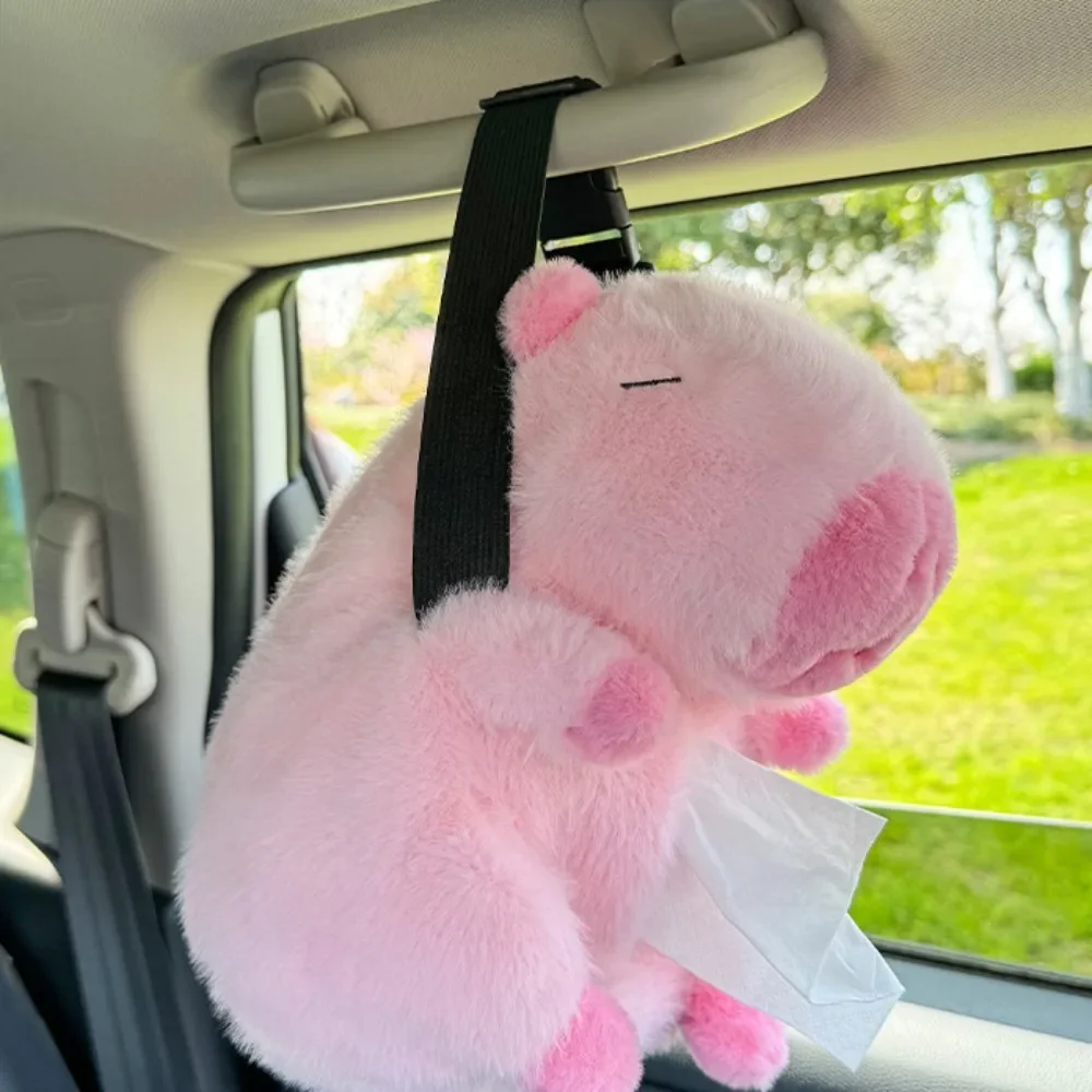 Cute Plush Capybara Car Tissue Box Car Armrest Box Creative Paper Drawing Box Multi functional Hanging Tissue Kawaii Anime Toys