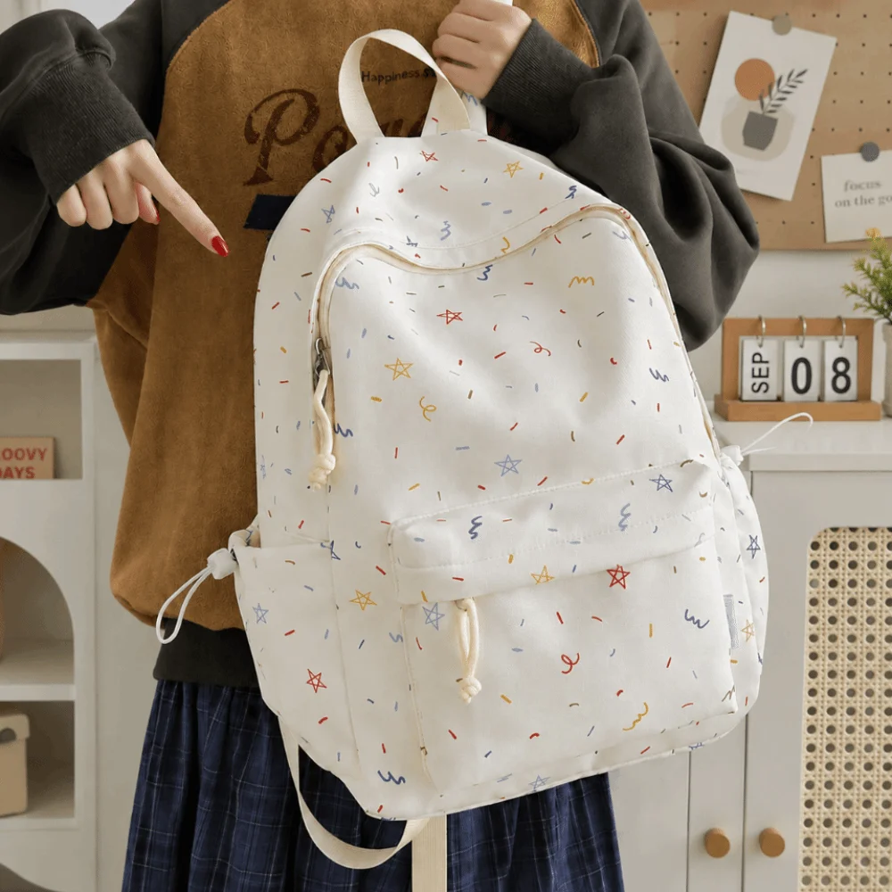 Fashion Star Print Travel Backpack Large Capacity Multi-pocket Student Schoolbag Nylon Portable Laptop Daypack