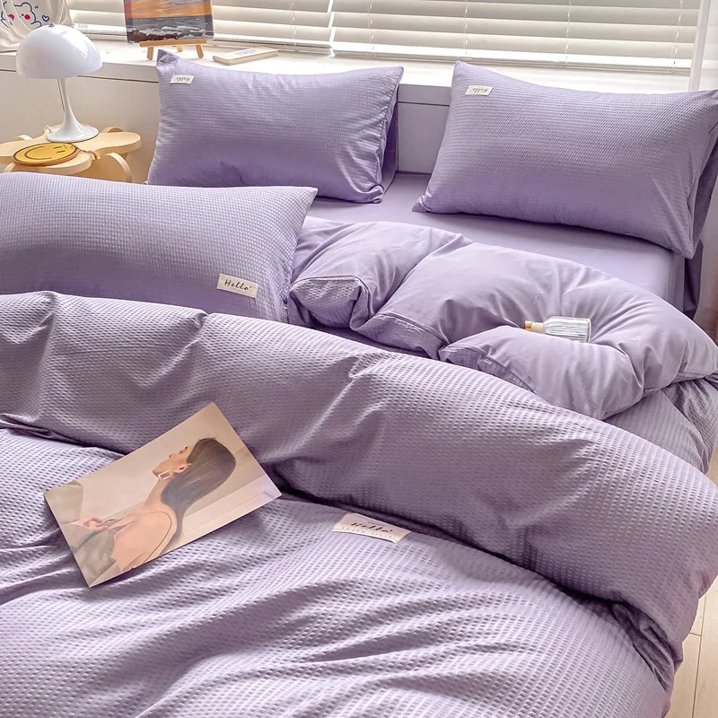 150/180/200CM Light Purple Brushed Bed Sheet Duvet Cover Pillowcase Four-piece Spring Autumn Bedding Set M048-9