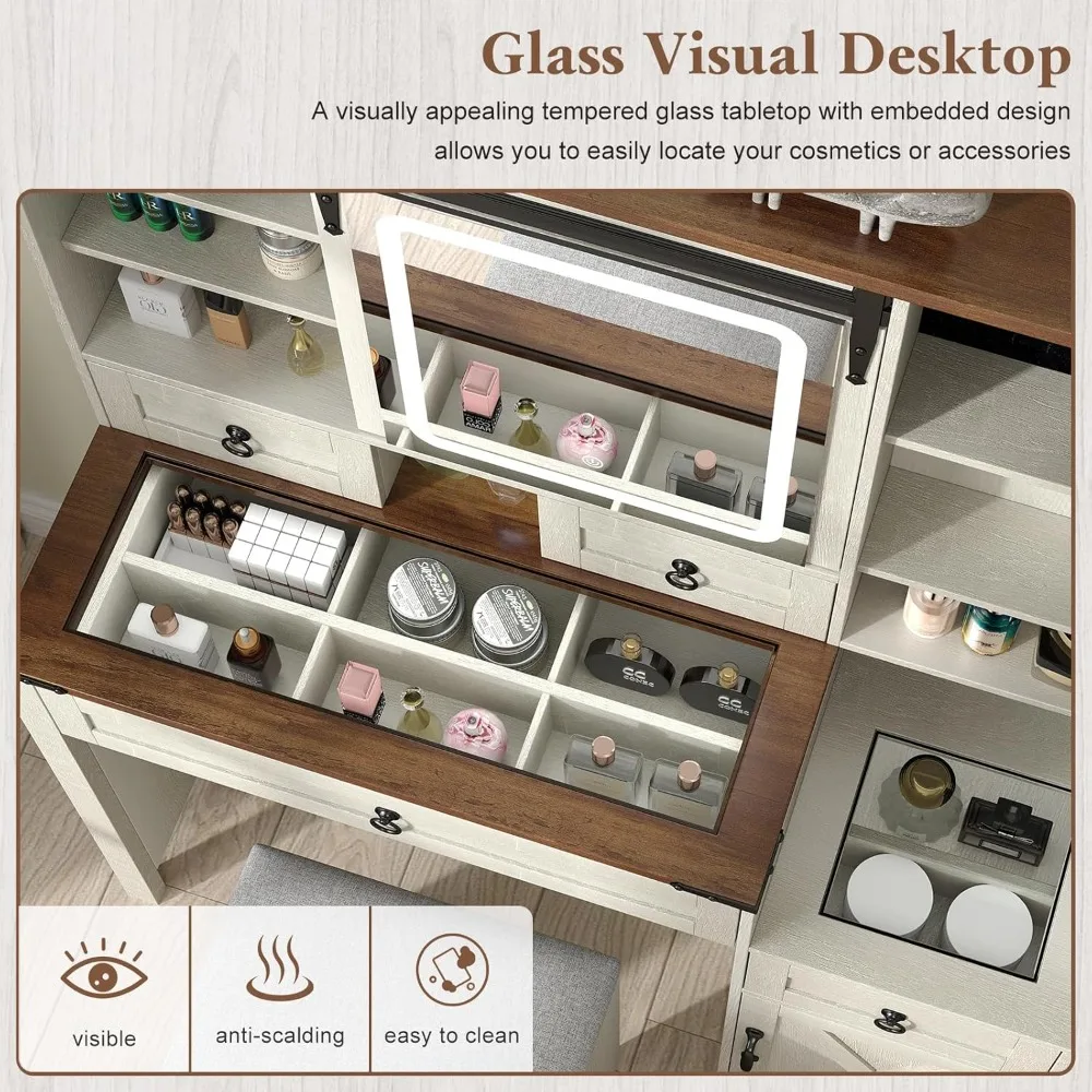 Makeup Vanity Desk with Sliding Mirror and Lights, 42