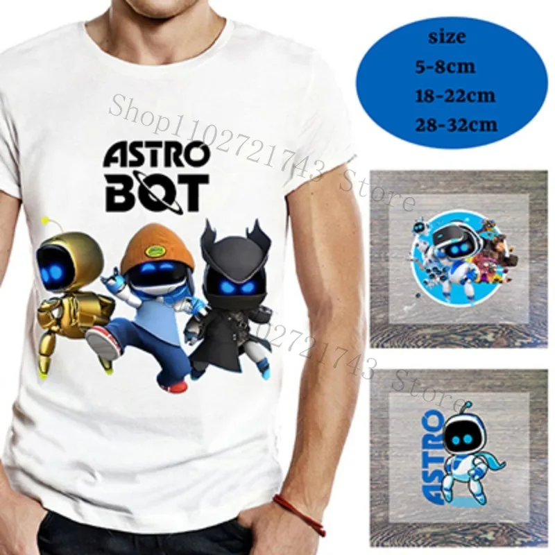 Astro Bot Iron on Patches for Clothing Anime Cartoon DIY Hoodie Hats T-shirt Heat Transfer Patch Clothes Custom Vinyl Applique