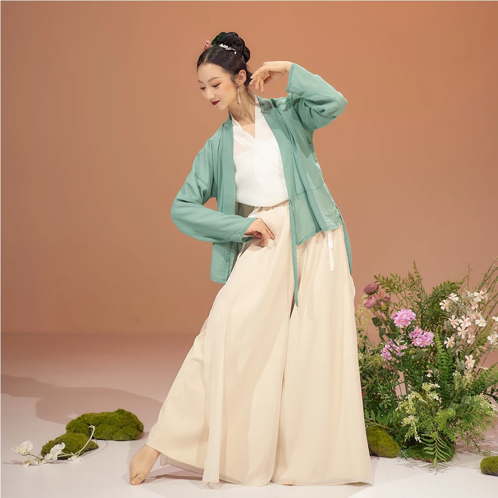 

Fenmo Qianchou Hanfu Set Узкий све T Топ и юбка Классический танцевальный костюм Многослойный женский мода