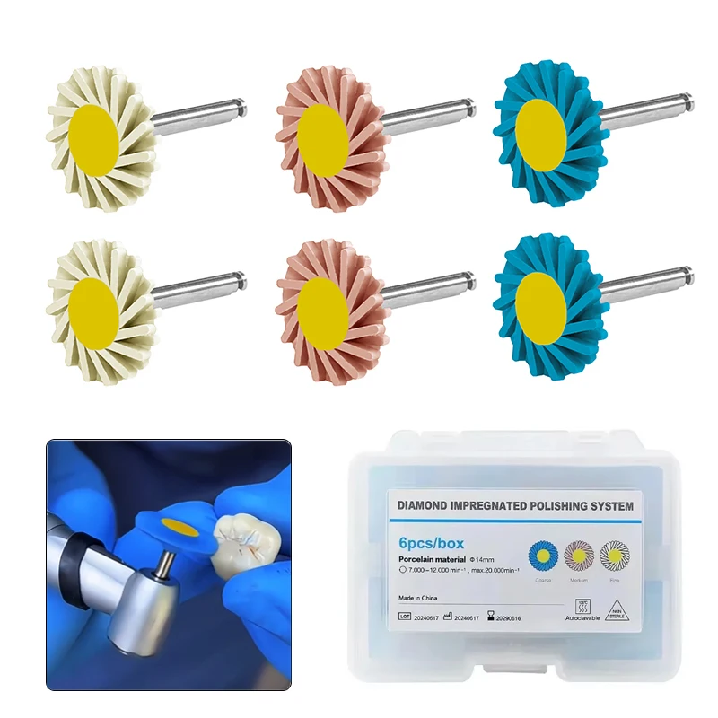 6Pcs Dental Composite Rubber Polisher Wheel 3-Step Diamond Polishing System Ceramic Polishing Disc Kit Spiral Flex Brush Tools - view 5
