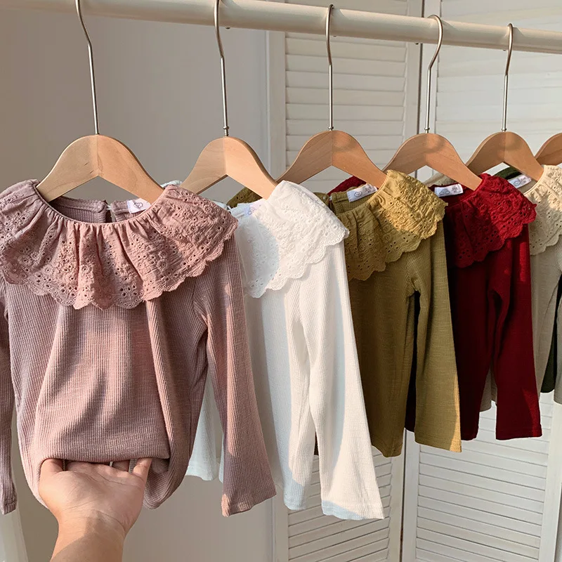 

1-10 Years Kids Girl Long Sleeve Top Lace Collar Autumn Korean Style White Top Toddler Girl Shirt Clothes