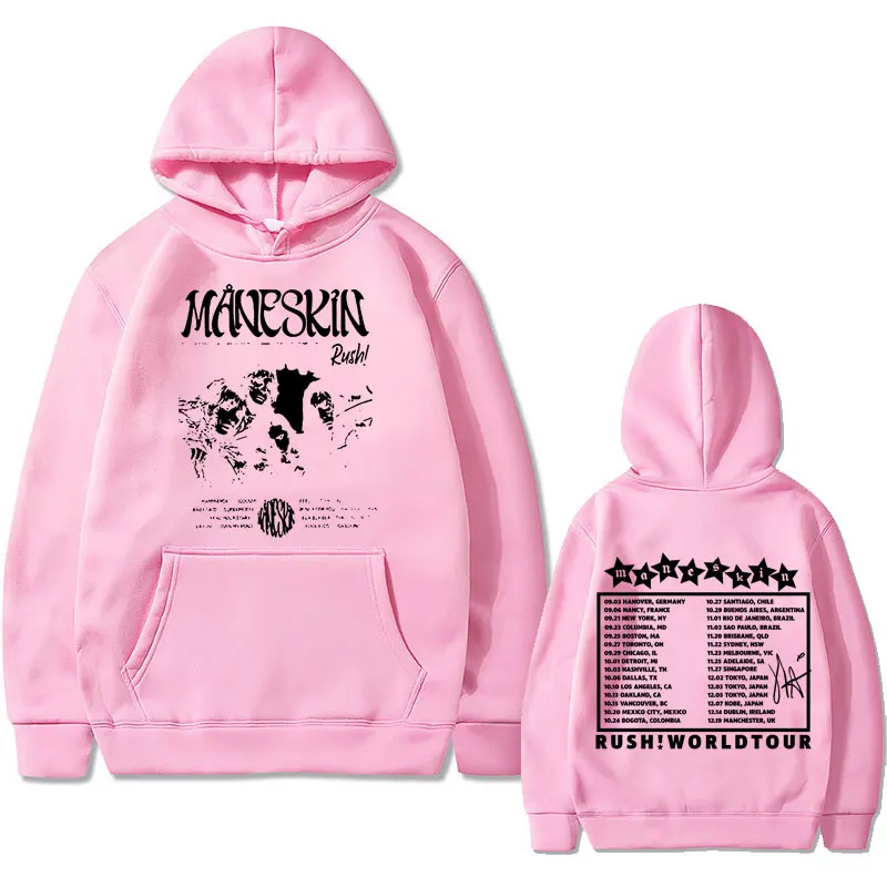 Italian Rock Band Maneskin Rush World Tour Music Album Hoodie Men Women Casual Loose Oversized Hood Sweatshirt Unisex Streetwear