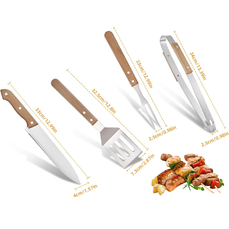 

Stainless Steel BBQ Tool Set with Solid Hard Wood Handles,Set of 5 with Carry Bag for Cooking, Barbecue&Outdoor Camping