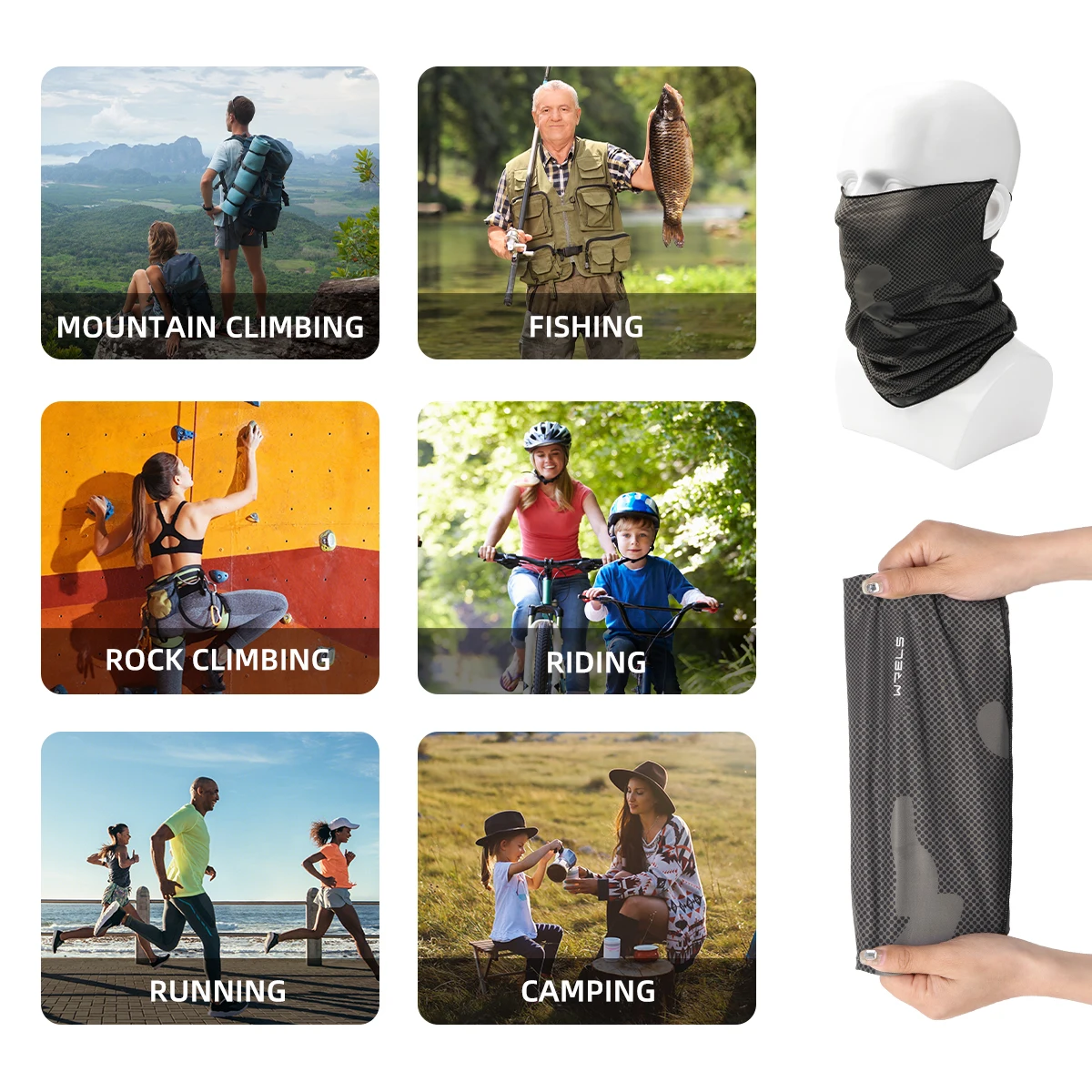WRELS Ademend zonbescherming gezichtsmasker Ijszijde Zonnebrandmasker Outdoor Fietsen Gezichtsbedekking Effen kleur Nekwikkel UV-bescherming