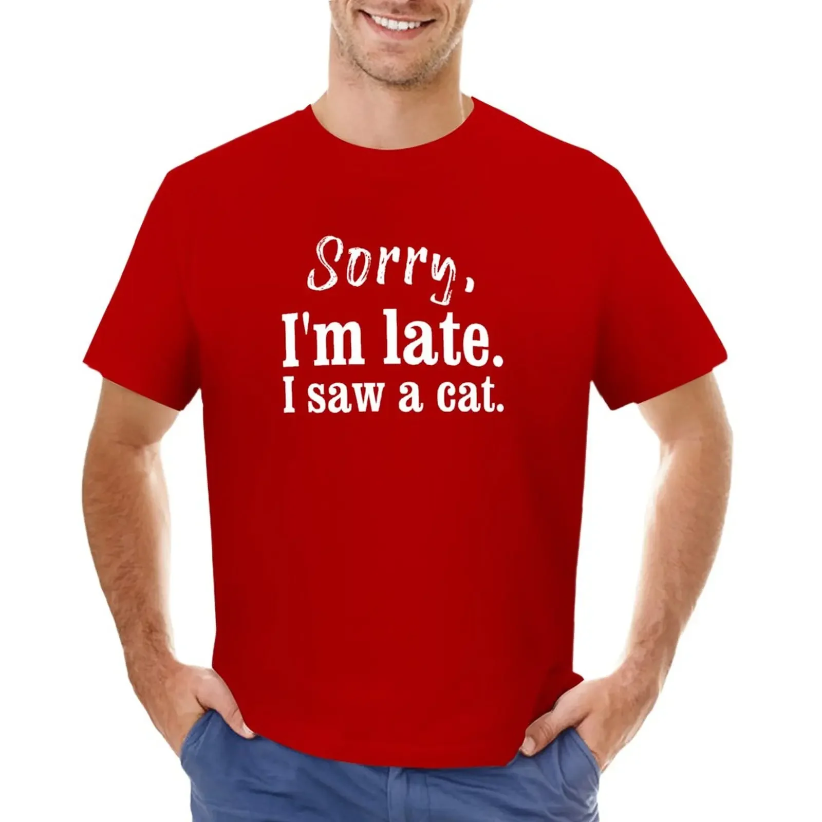 

sorry i'm late i saw a cat T-Shirt oversizeds boys animal print vintage tops big and tall t shirts for men