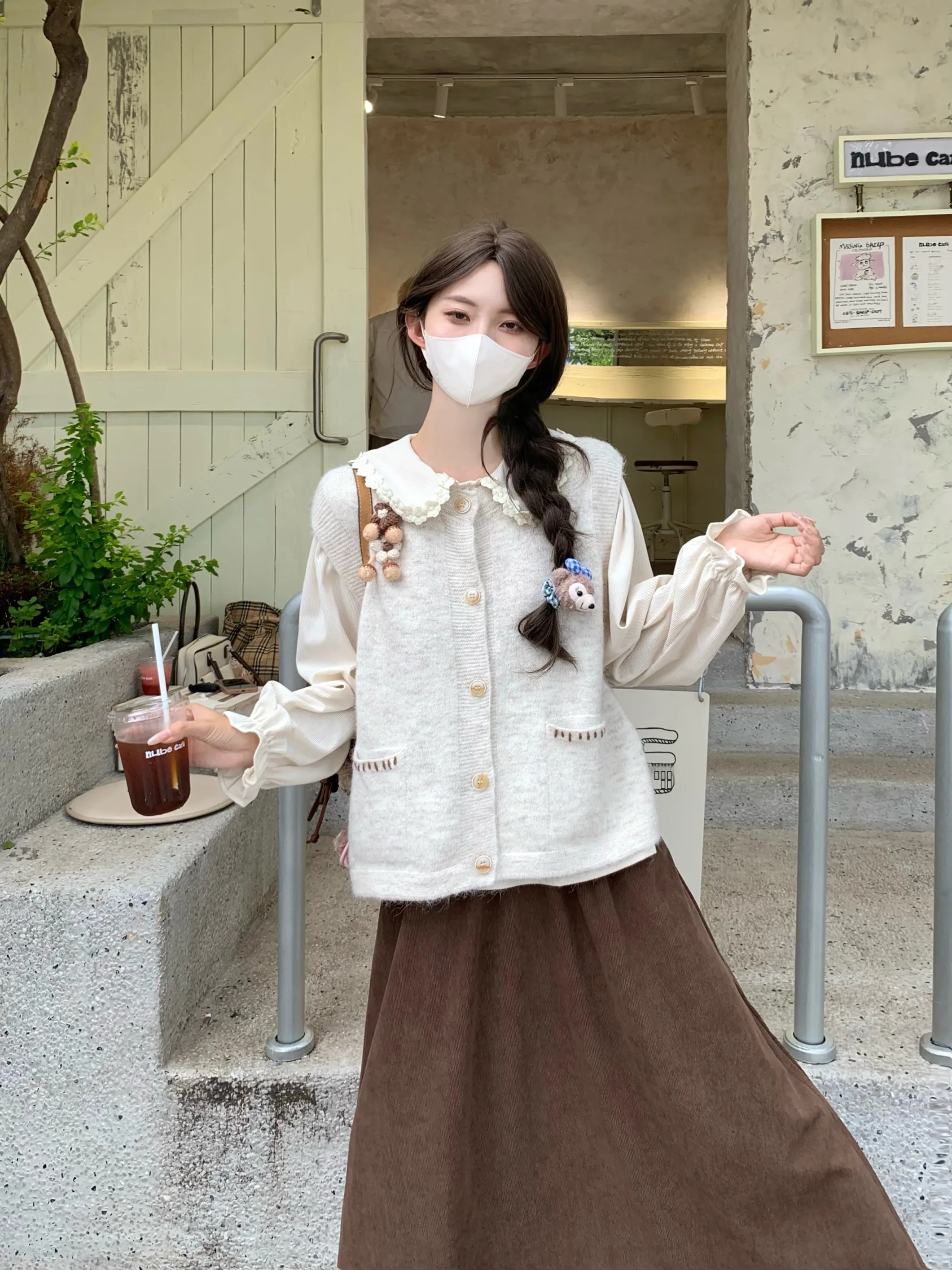 

Sweet Sle Long Sve Knitted irt Women's Doll Collar Tee Piece Set Unique And Beautiful Commute Korean Version Polyest...