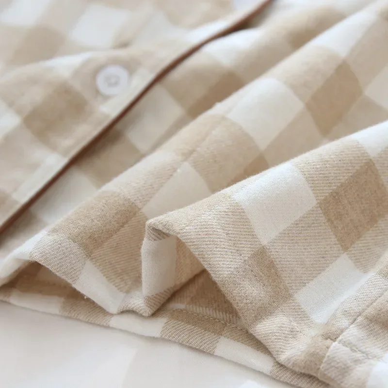 Frühling/Herbst Baumwolle gebürstet Plaid Paar Pyjama Langarm Hose atmungsaktive Pyjamas Frauen lässig bequeme Hauskleidung