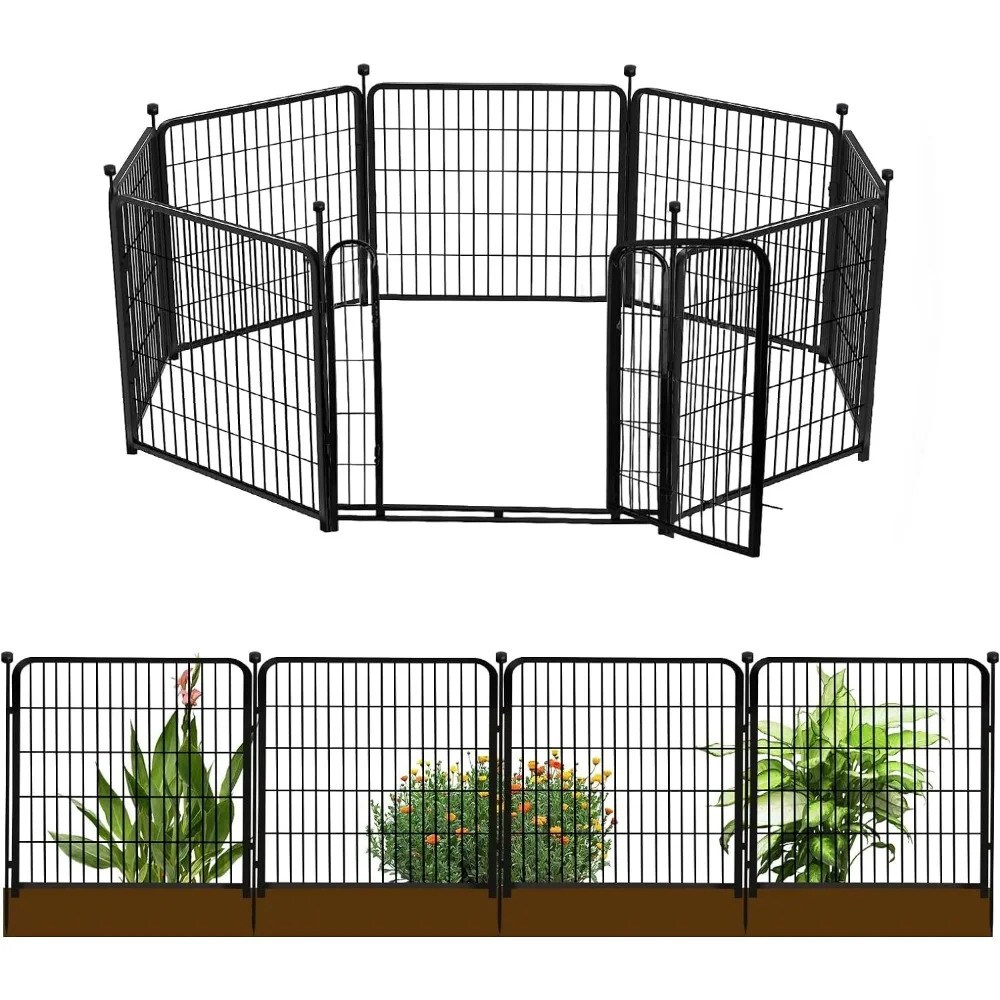 

24in(H) Decorative Garden Fence with Gate, 8 Panels Total 16ft(L) Heavy Duty Iron Animal Barrier Fence for Yard