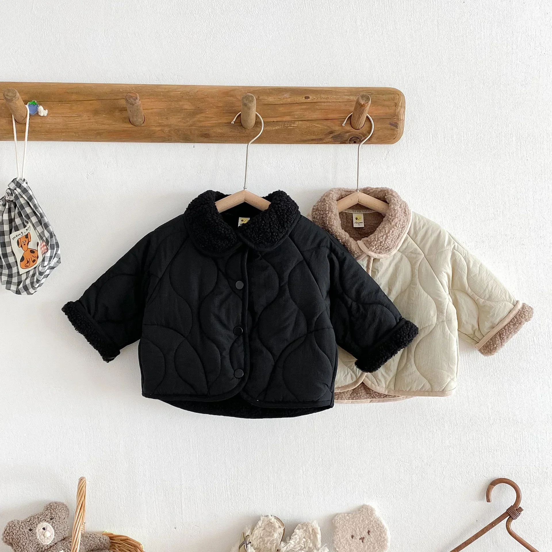 

Toddler Kids Girl Clothes 1-6Y Baby Boys Warm Winter Outerwear Thickened Fleece Lined Quilted Sherpa Collar Autumn Boy Jacket