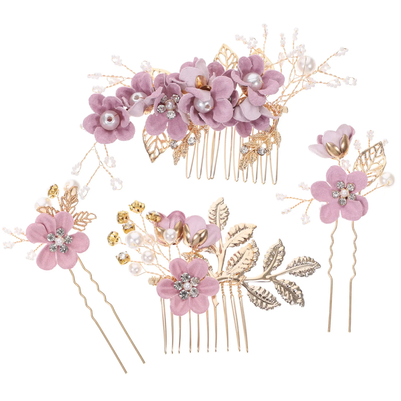 

Набор из 4 штук: Элегантные свадебные заколки-гребни для волос с цветами для невесты, подружек невесты, для вечеринок и фотосессий