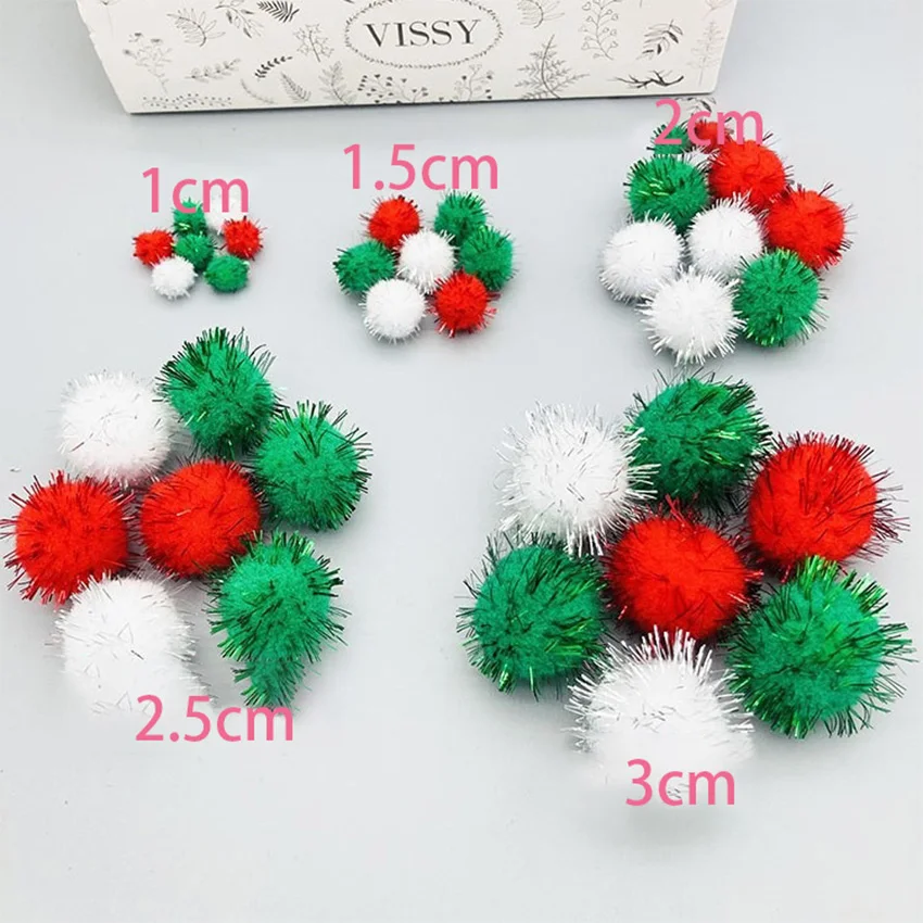 10/20/30 MM Glitter Pompom Fluffy Plush Christmas Decoration Gold Wire Flash Plush Ball Handmade Children\'s DIY Materials 100PCS