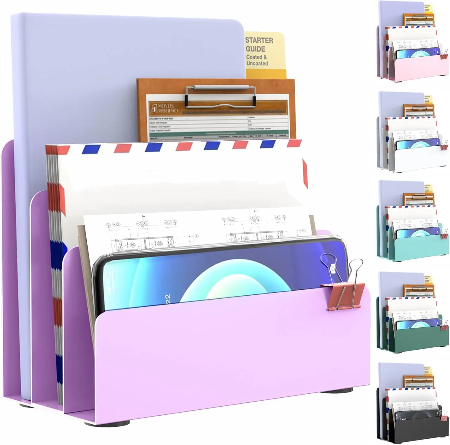 

Purple Metal Mail Organizer, 3-Tier Desk File Holder for Office & Home, Space-Saving Countertop Storage