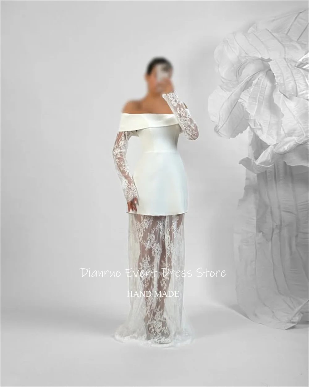 Dianruo فساتين سهرة أنيقة مكشوفة الكتف على شكل حرف A فساتين حفلات مزينة بالدانتيل لضيوف الزفاف حسب الطلب