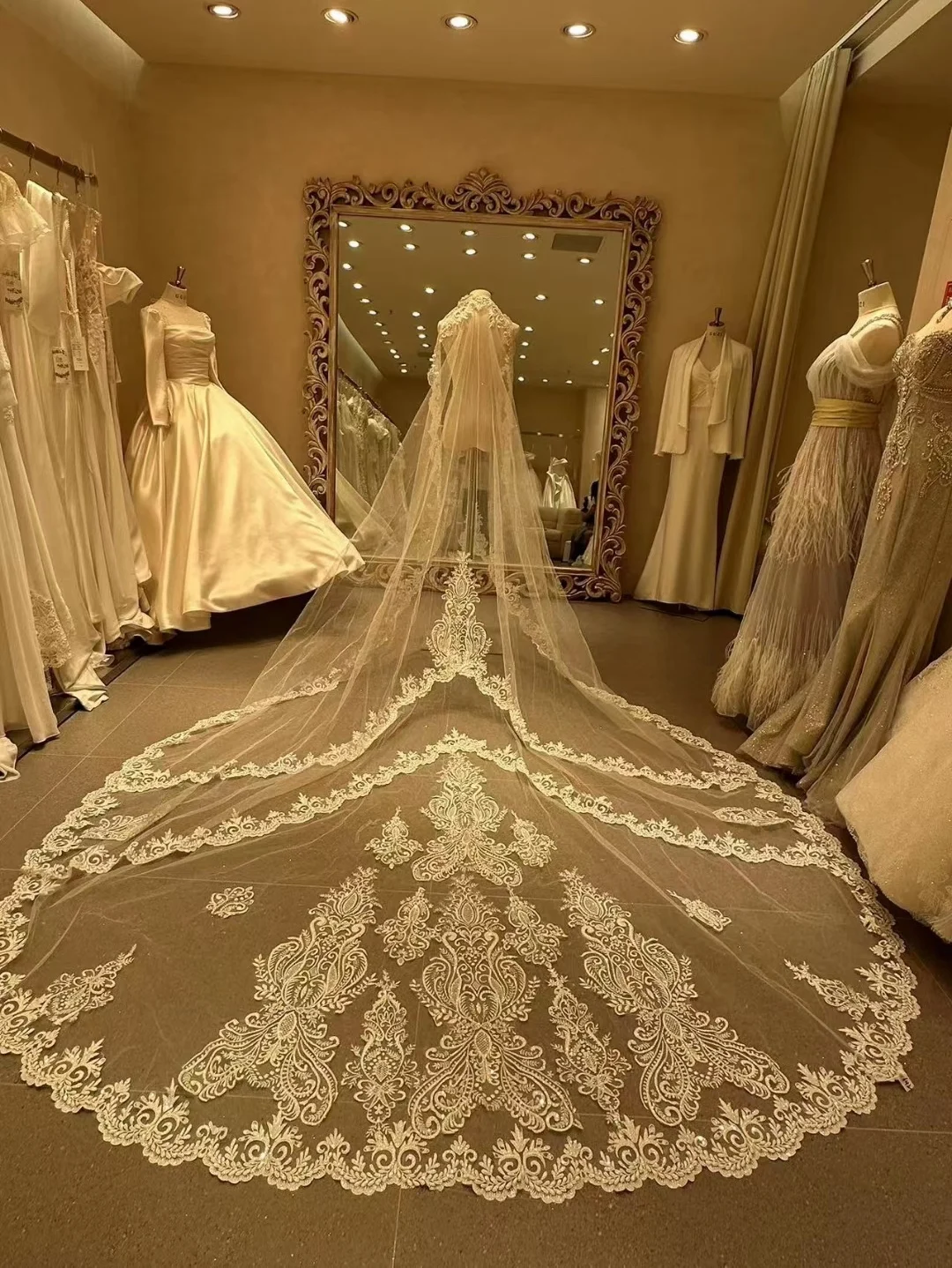 Voile de mariage en dentelle de luxe avec peigne en métal, unique, cathédrale, patients, accessoires de mariage, 2024