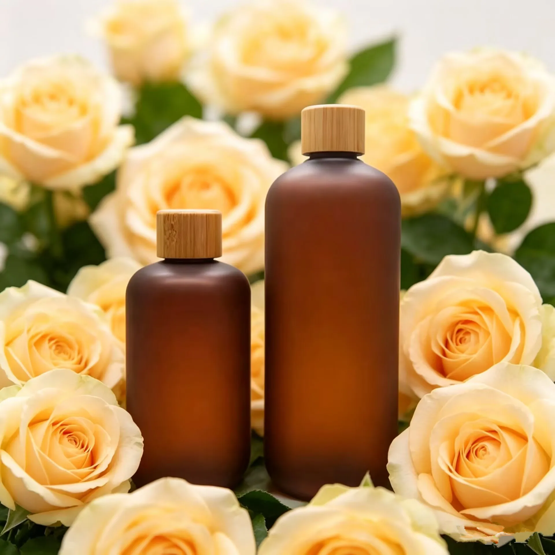 10pcs 120ml 4oz 250ml 8oz 500ml 16oz Frosted Amber PET Bottles with Bamboo lids for Shampoo Conditioner Body Lotion Toner Bottle