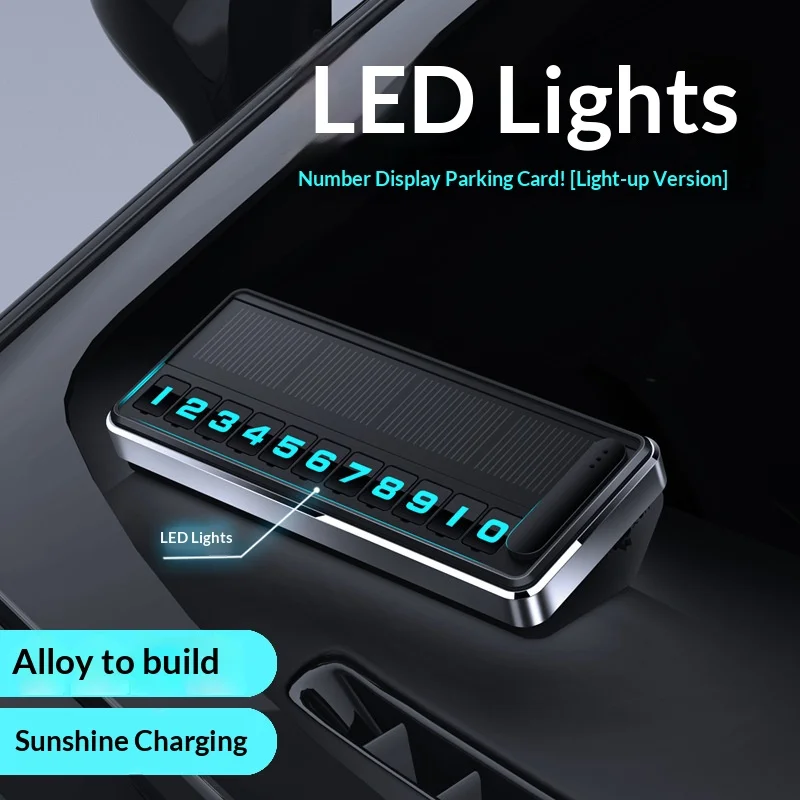 Solar-powered Temporary Parking Sign - Vehicle-mounted Metal Luminous Number Plate - High-end Creative Car Moving Phone Plate