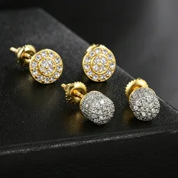 Bling Iced Out Zircon Cylindrical Earrings Hip Hop Punk Gold Color Ear Stud For Men Minimalist Women Jewelry Gifts OHE178