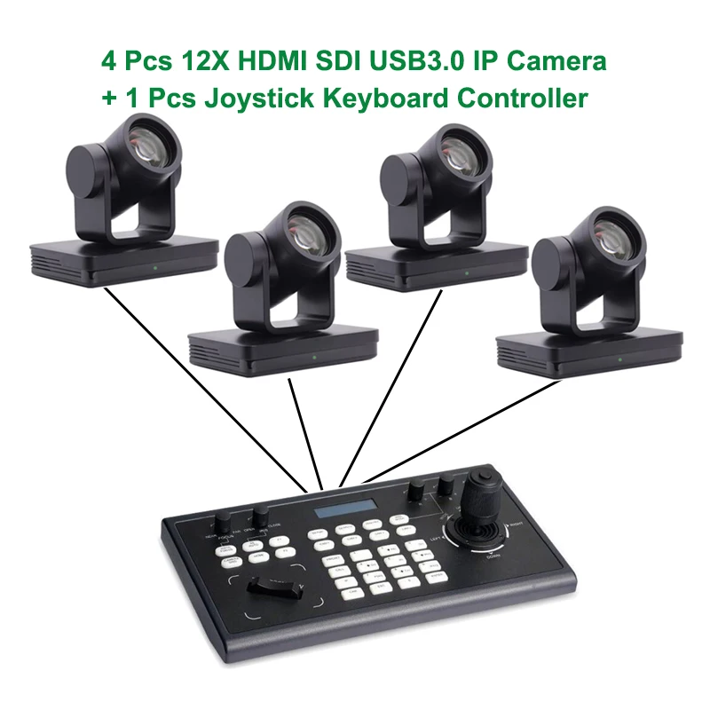 PTZ POE Controller Keyboard and 12X Optical Zoom HDMI/SDI/USB 1080P Video Conference Camera for Church Broadcast Live Streaming