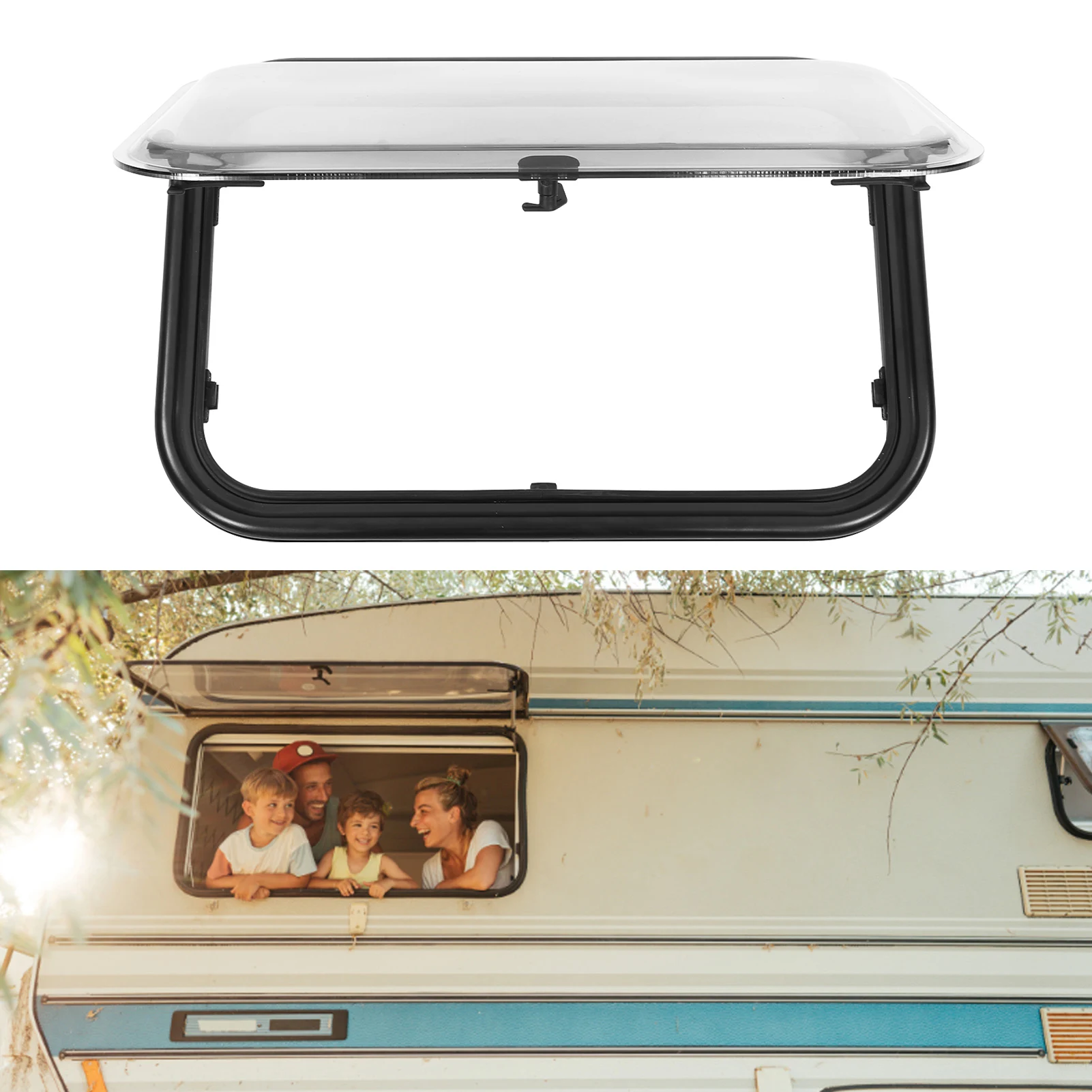 

RV Push Out Window 700x450mm RV Vent Window 3 Handle Switches Double Layer Easy To Open Privacy Curtain Insect Net for Campers