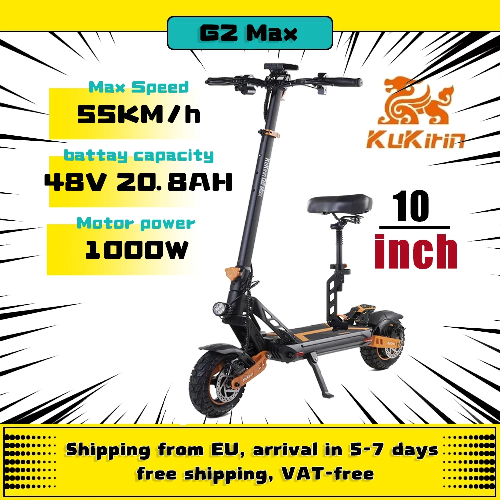 EU Stock KuKirin G2 Max Electric Scooter 48V 20Ah Battery 80KM Range Kickscooter 1000W Power 55KM/H Top Speed 10