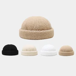Hot New Beanie Lamb Wool Simple Solid Colour Landlord Cap Men Women Warm Hats Japanese Melon Skin Cap Mens Cap
