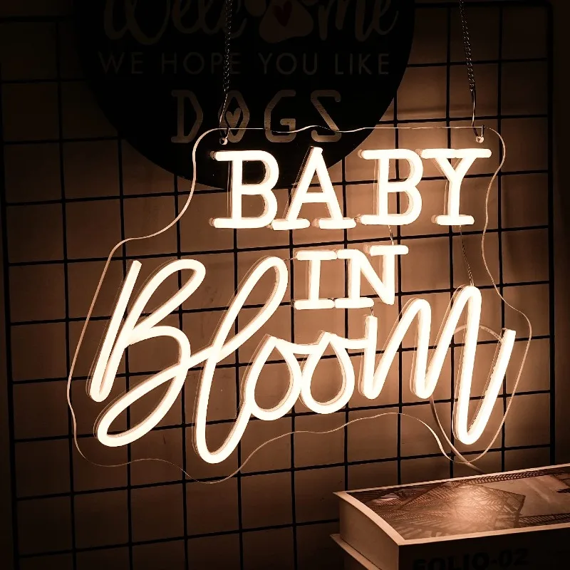 Baby In Bloom-letrero de neón para bebé, luces LED cálidas con letras regulables, alimentadas por USB con interruptor, decoración de fondo para Baby Shower