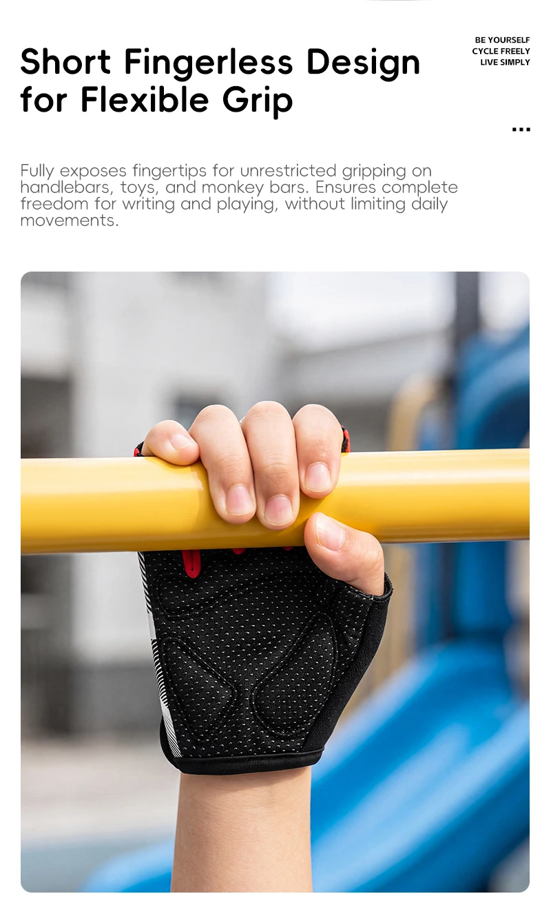 WEST BIKING Fahrradhandschuhe für Jungen, halbe Finger, stoßdämpfend, rutschfest, mit Silikonpolster, Fahrradausrüstung für Mädchen, Sommer-Sporthandschuhe – Detail 9