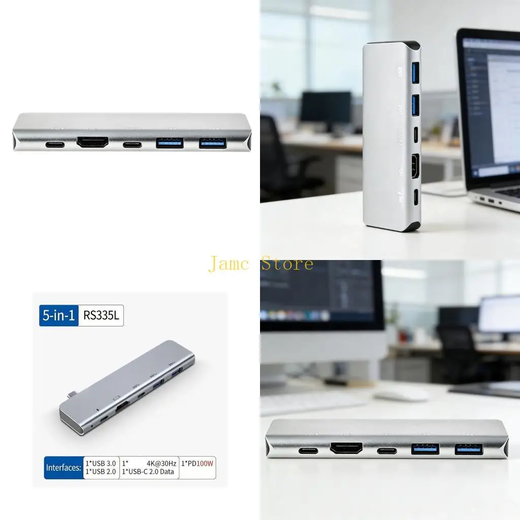 LX0B USB C Hubs 5 Port Including 100W Fast Power Delivery And HDTV For Various Laptops And Phones