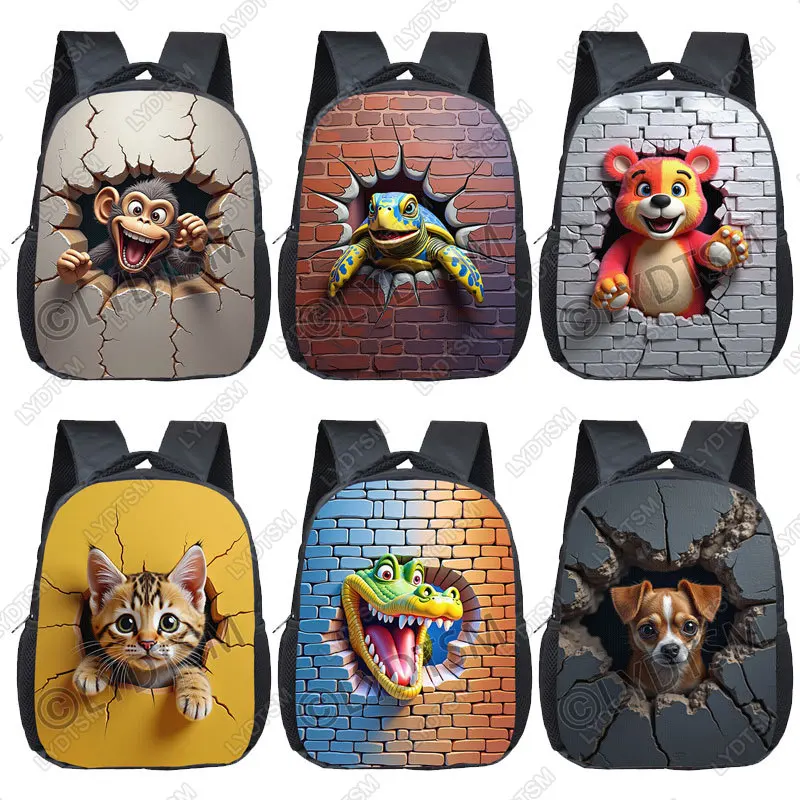 12 Inches  Animal Breaking The Wall Koala Print Backpack for  2-4 Years Old Cat Dog Kindergarten Toddler School Bags Bookbag