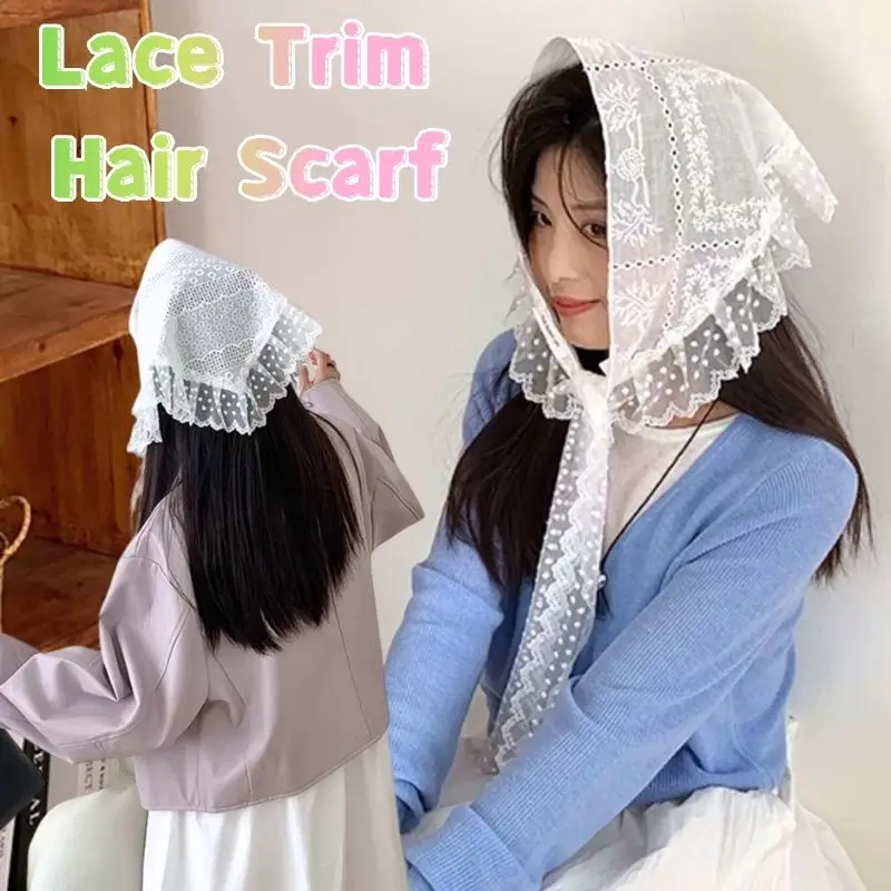 

Y2K Lace Triangle Headscarf Retro Lace Trim Scarf Korean Embroidered Lace Neck Scarf Bandanas For Women Girls Lace Kerchief