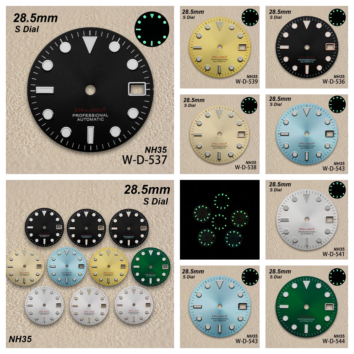 

28.5mm S Logo Professional Dial Fit NH35/NH36/4R36 Movement C3 Green Luminous Sunburst Dial Watch Modification Accessories