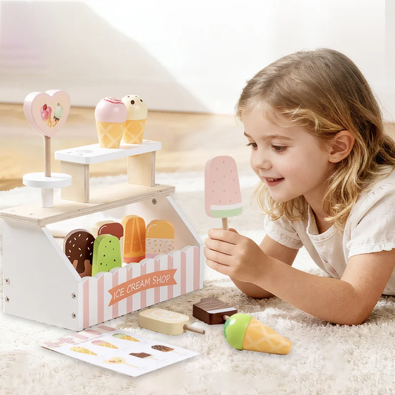 Houten Roze Ijs Stand Fantasiespel Speelgoed Keuken Ijsje Kinderen Speelgoed Vroeg Leren Montessori Educatief Spel