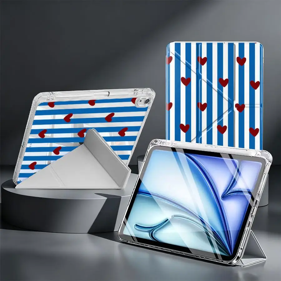 Tablet Case For Samsung Galaxy Tab S9 Plus S7 FE A8 A11 A9 Plus S10 Lite S8 With Pen Slot Cover Cartoon Stripe Love Heart