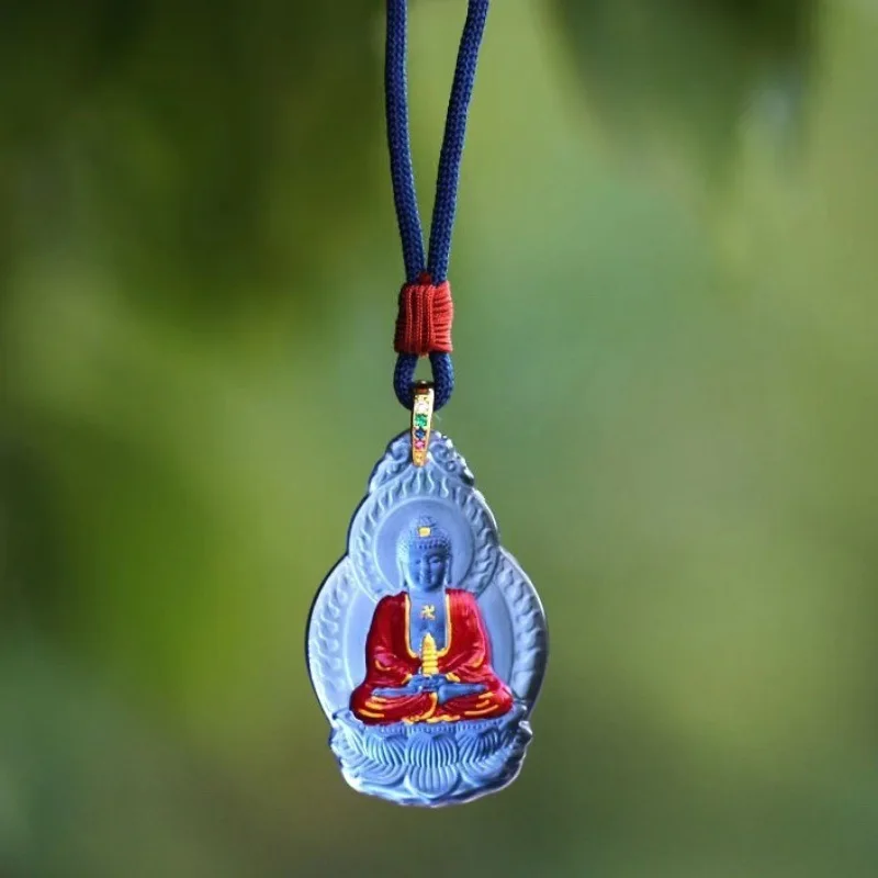 Chinese Style Colored Glaze Medicine Buddha Pendant Lucky Blessing Peace Protection Amulet Necklace Unisex Jewelry For Daily Wea