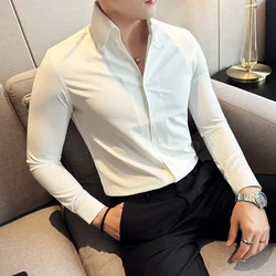 Camicia elegante da uomo 2024 Camicie a maniche lunghe autunnali Camicia moda business Camicia maschile solida stile britannico Camicia bianca nera Abbigliamento uomo