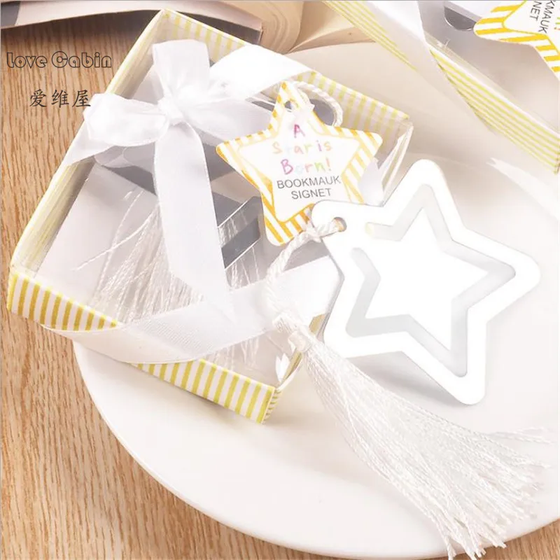 Silver Metal star Bookmark Baby Shower Christening Wedding Favours for guest souvenirs return gifts 50pcs