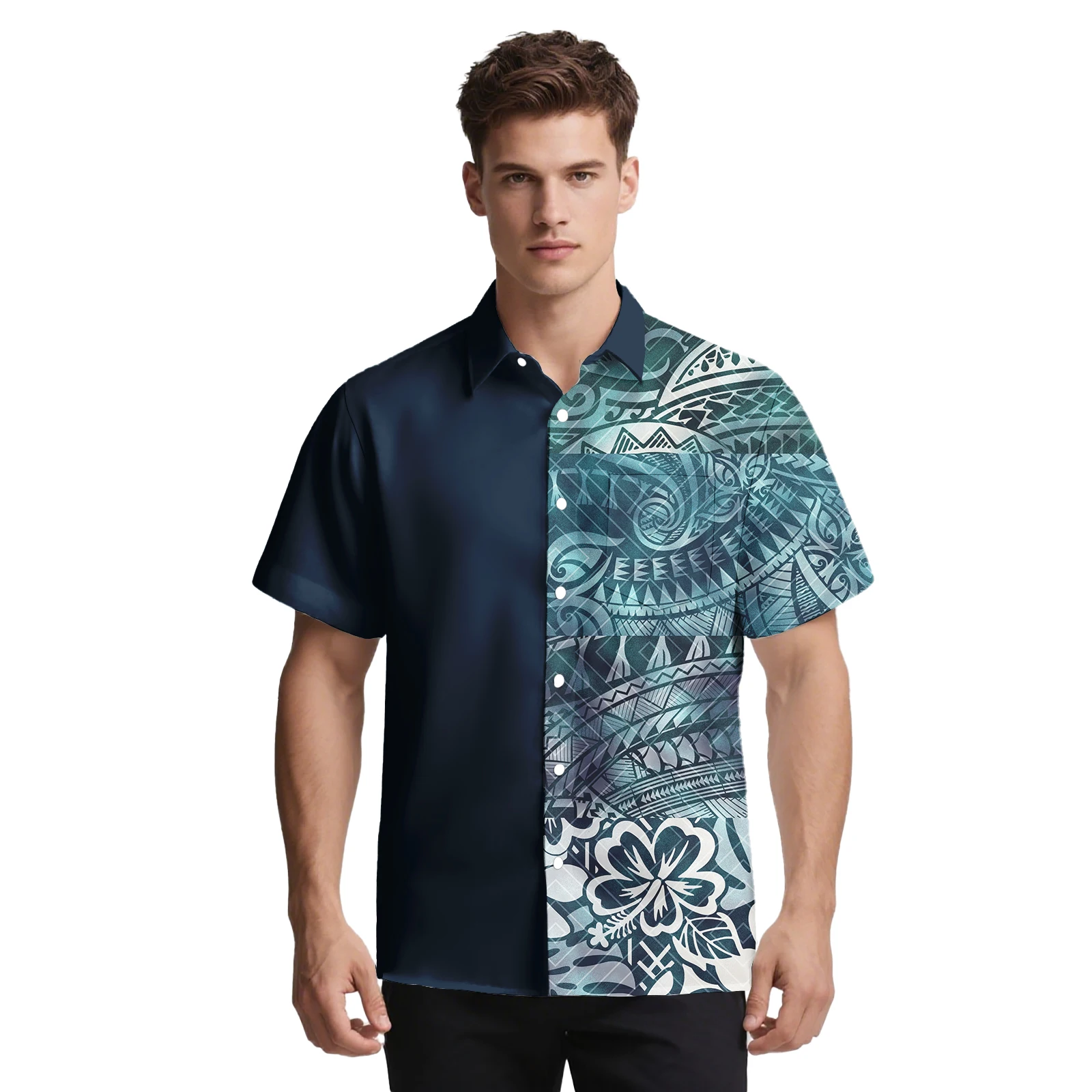 العلامة التجارية الجديدة تصميم مخصص نمط أعلى هاواي الكركديه الطباعة الرجال الملابس ساموا قصيرة الأكمام قميص البولينيزية الرجال ألوها قميص #3