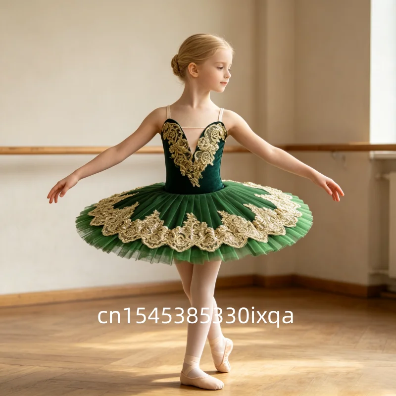 緑色のスパンコールがあしらわれた白鳥の湖のバレエチュチュドレス。女の子向け、子供用ジャズダンスウェア、幼児用ダンス衣装、バレエダンスウェア。