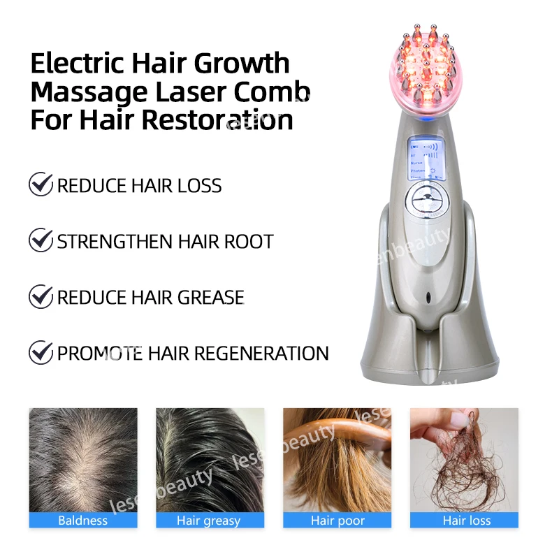 

Electric EMS Laser Hair Growth Comb Anti Hair Loss Product Nano Red Light Luminotherapy Infrared Vibration Scalp Massage Brush