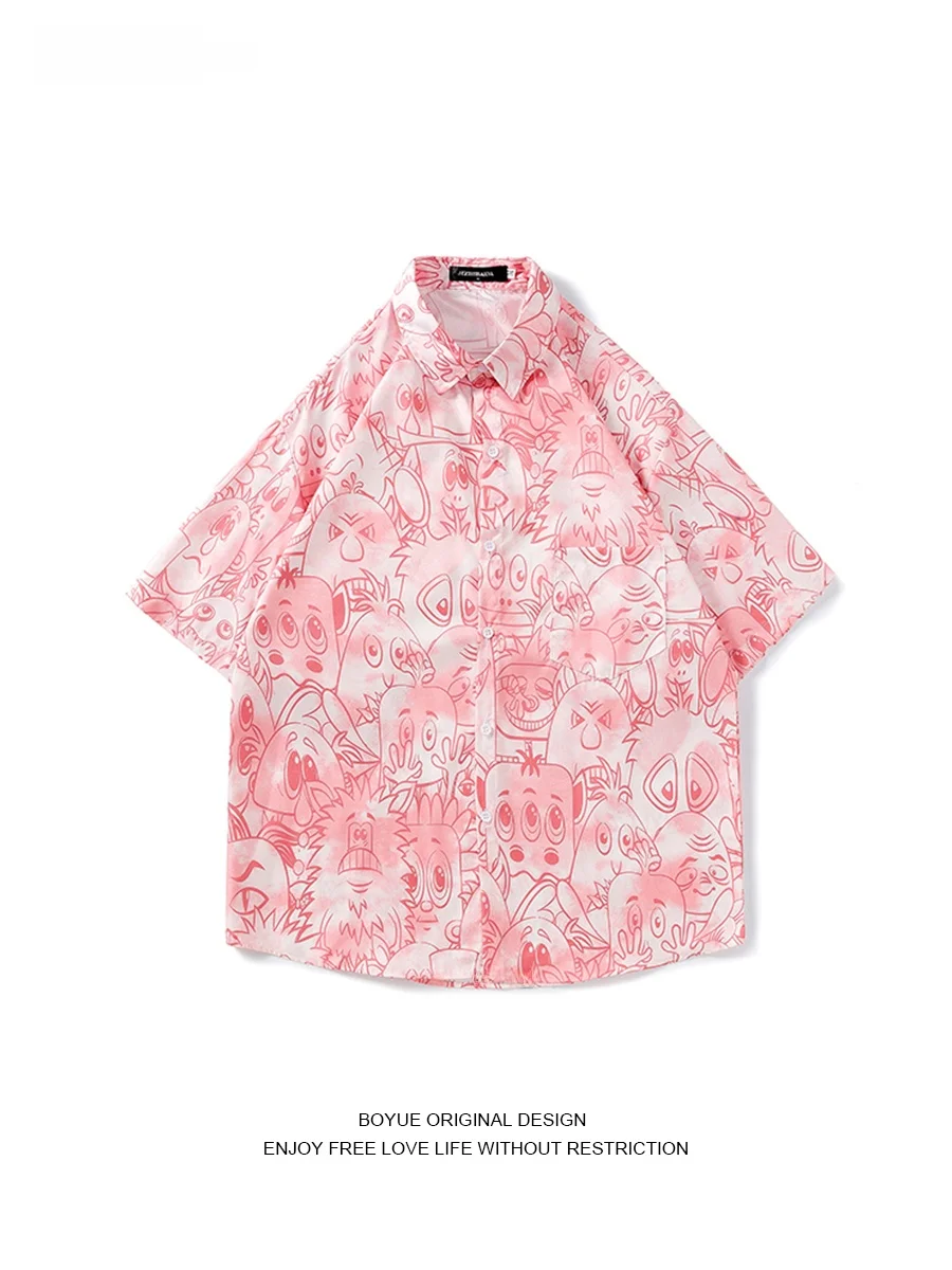 

BOYUE Summer Ice Silk Cartoon Casual ort Sve Men's irt Harajuku Sle Youthful Printed Loose Fit Regular Thin
