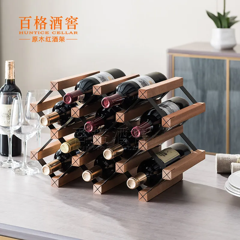 C13-wine rack ornaments simple red wine rack wine bottle plaid diamond-shaped storage rack for home living room wine cabinet