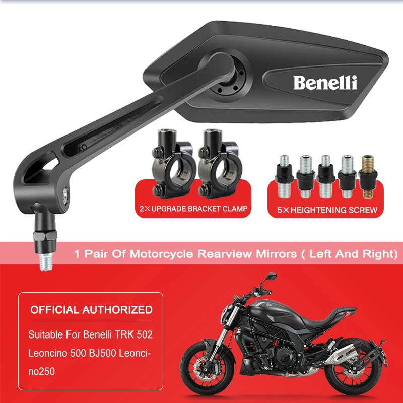 مرآة مقود الدراجة النارية Benelli TRK 502 Leoncino 500 BJ500 250 Leoncino250 قابلة للطي باللون الأسود بزاوية واسعة محدبة للرؤية الخلفية