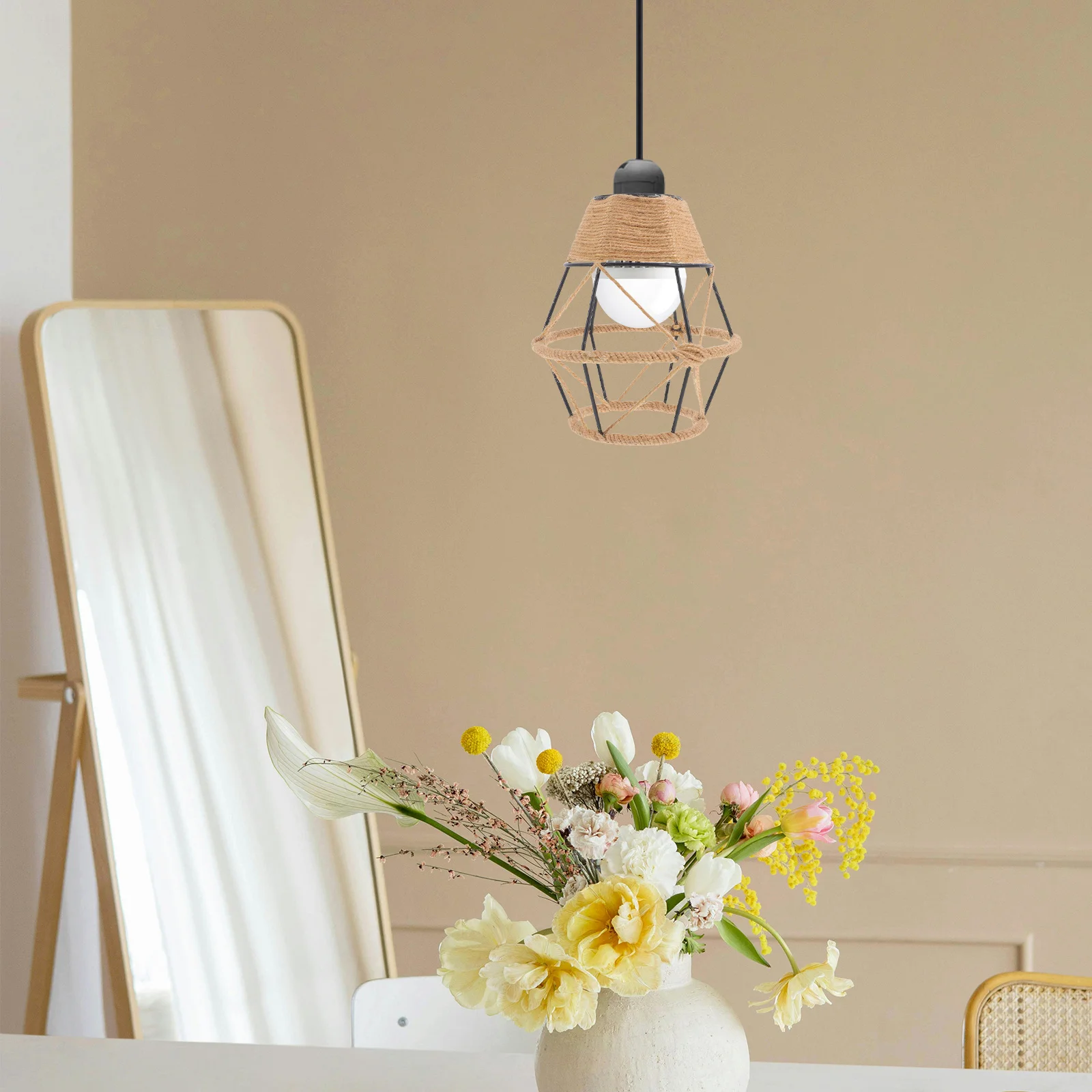 Тканый веревочный абажур, железный каркас, цоколь E27, для гостиной, столовой, спальни, фермерского дома, деревенский промышленный декор, подвеска