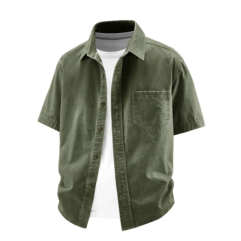 Chemise pour homme en coton lavé, nouvelle collection 2026, style revers, pour jeunes et moins jeune